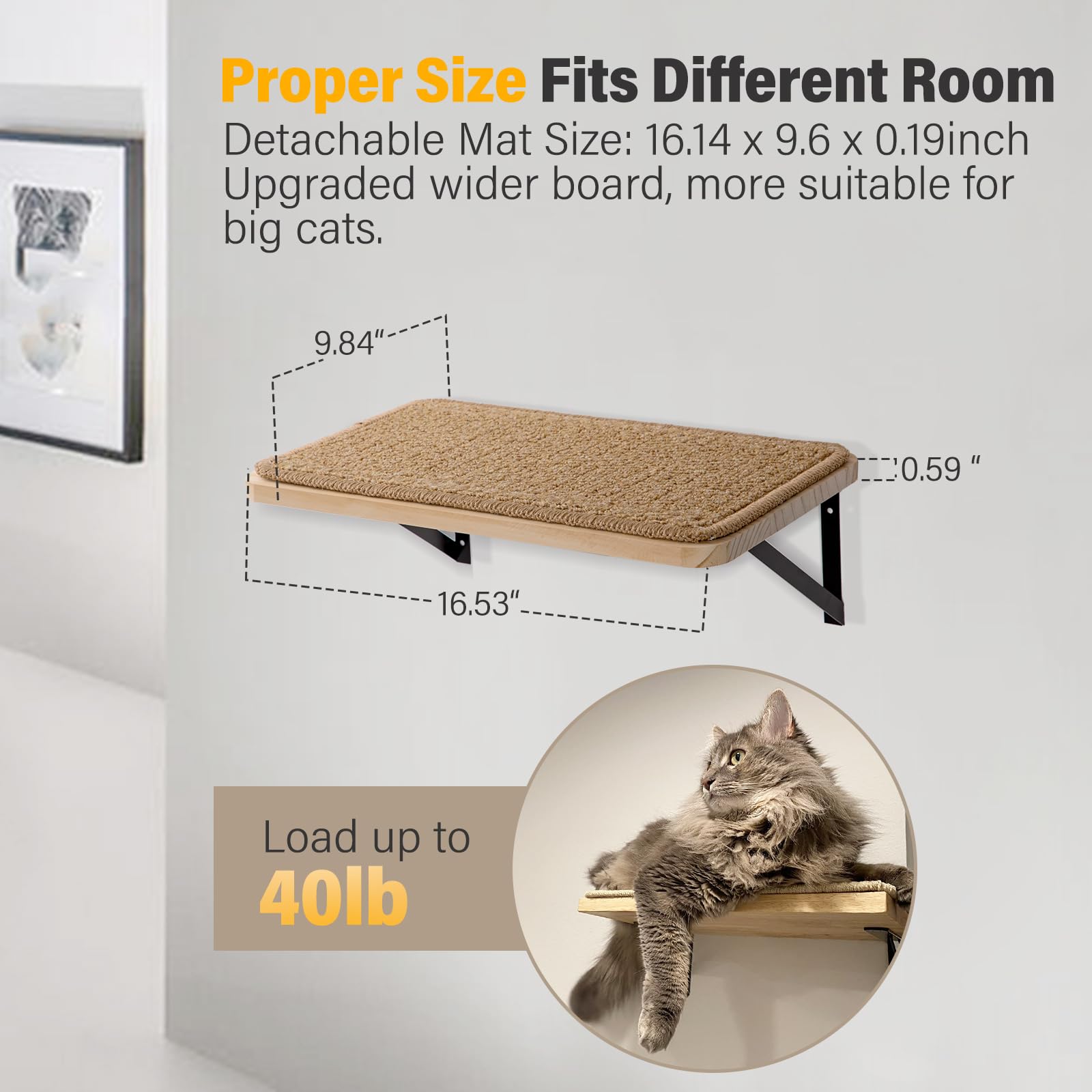 Ewenono 2Pack Wooden Cat Wall Shelves with Sisal Mat, Cat Wall Bed