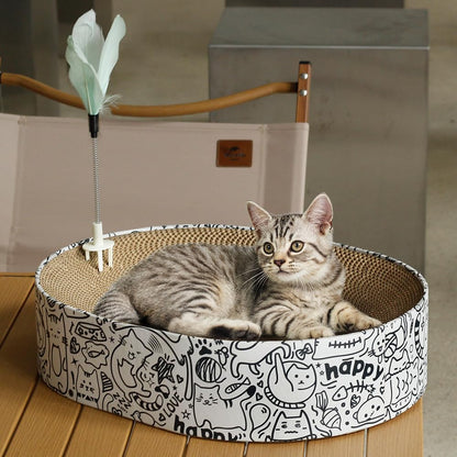 Cat Scratcher Cardboard, 2in1 Oval Cat Scratcher Bed for Indoor Pad