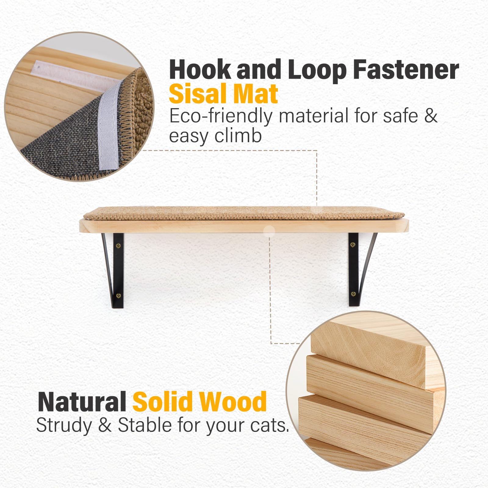 Ewenono 2Pack Wooden Cat Wall Shelves with Sisal Mat, Cat Wall Bed