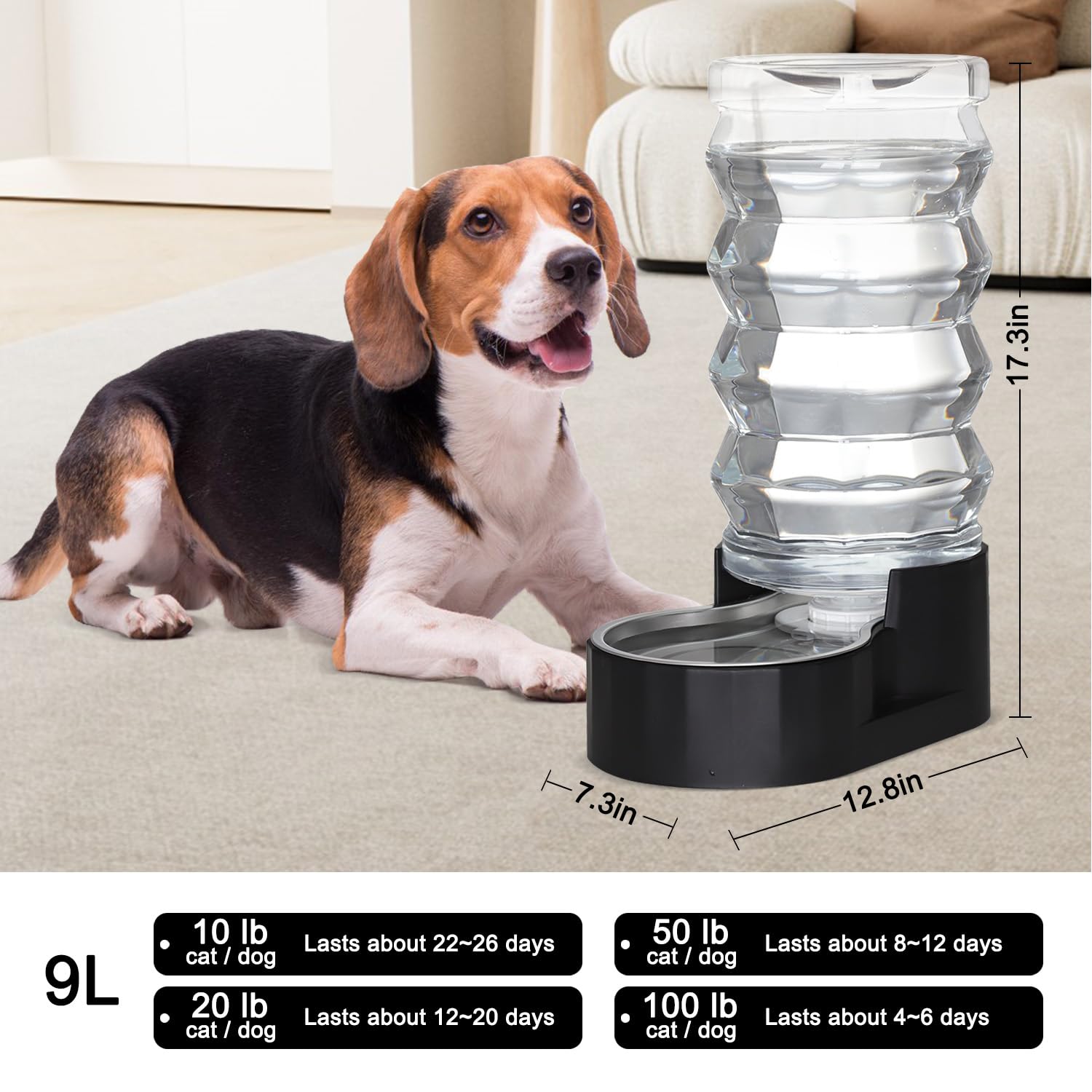 RIZZARI Dog Water Dispenser: Stainless Steel Automatic Gravity Feeder