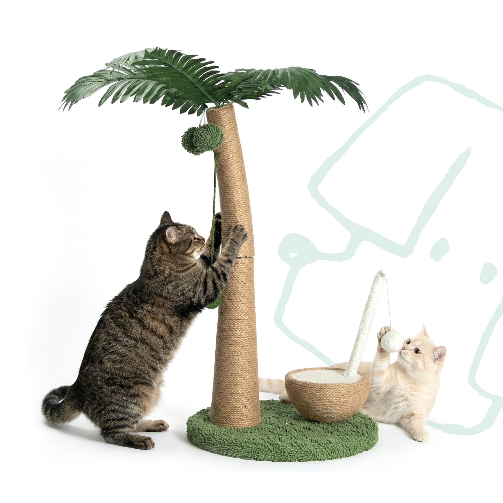POMESEA 33" Tall Cat Scratching Post, Natural Jute Cat Scratcher Ball