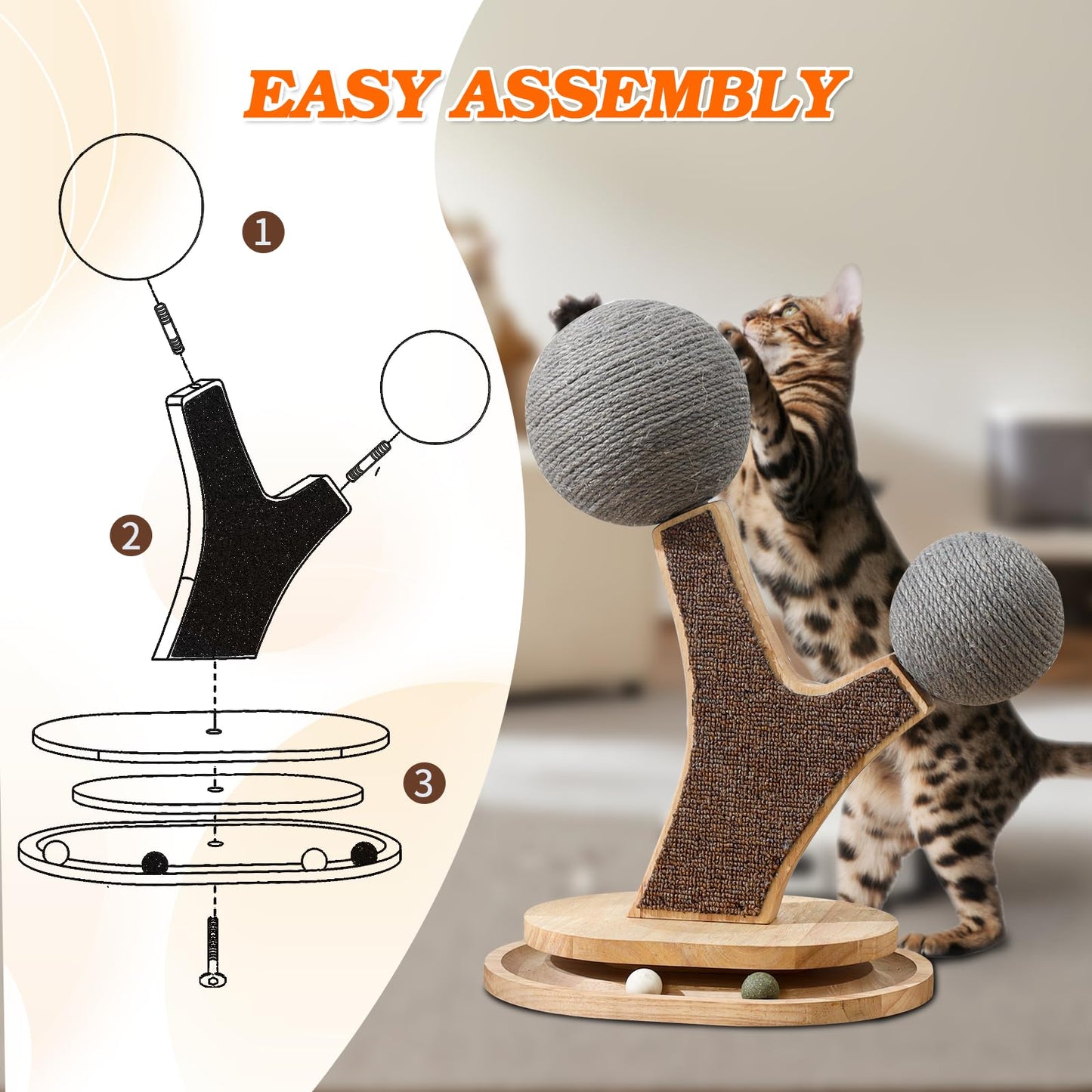 Cat Tree Cat Scratching Post with Vertical Cat Scratcher, Balls