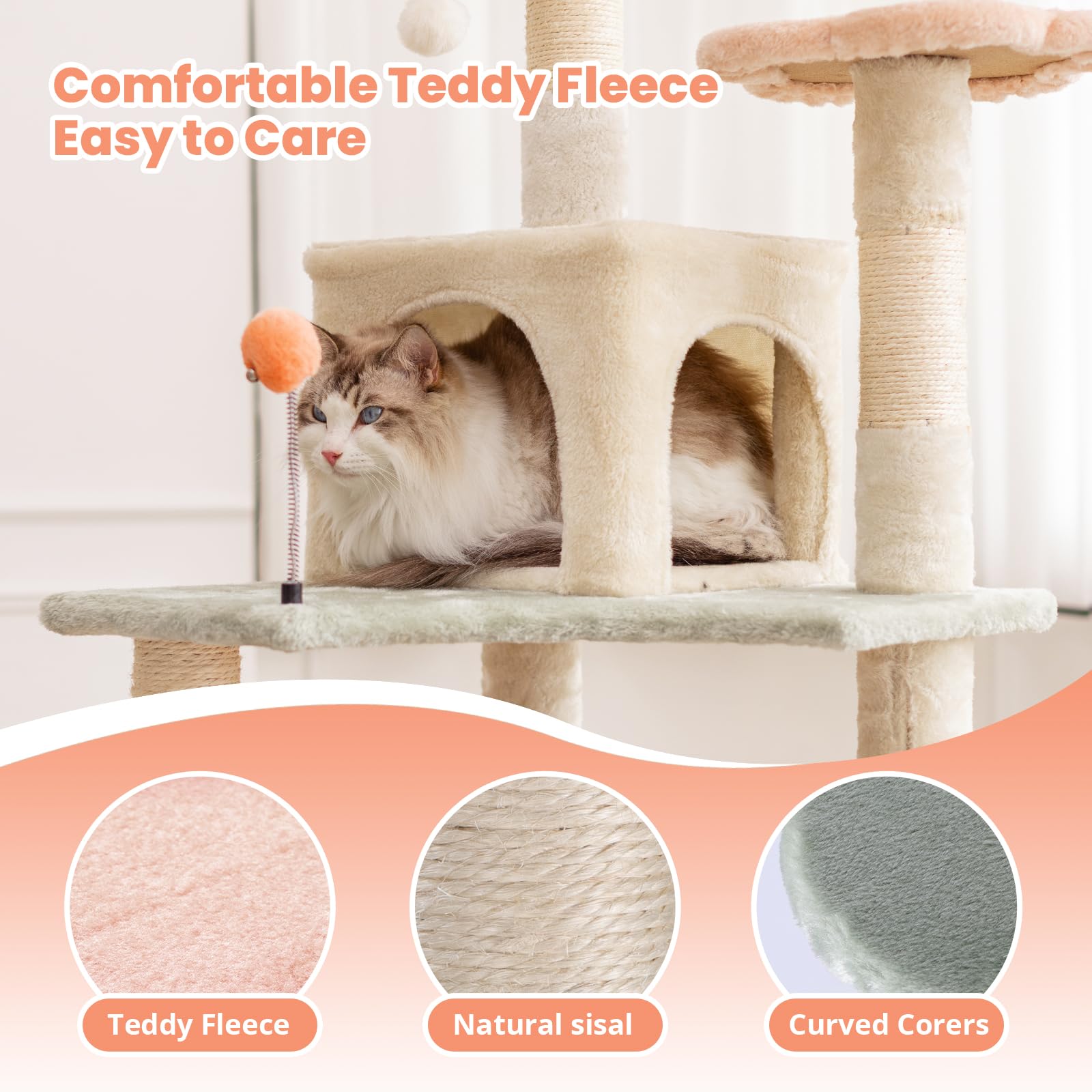 HYABi Flower Cat Tree Tower Multi-Level Cat Condo with Plush Balls