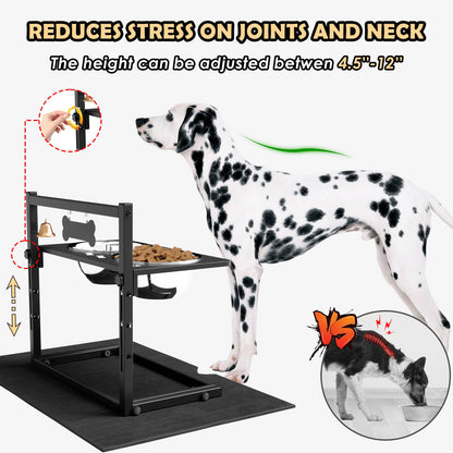 Elevated Dog Bowls with Slow Feeder and Spill Proof Mat, Mat