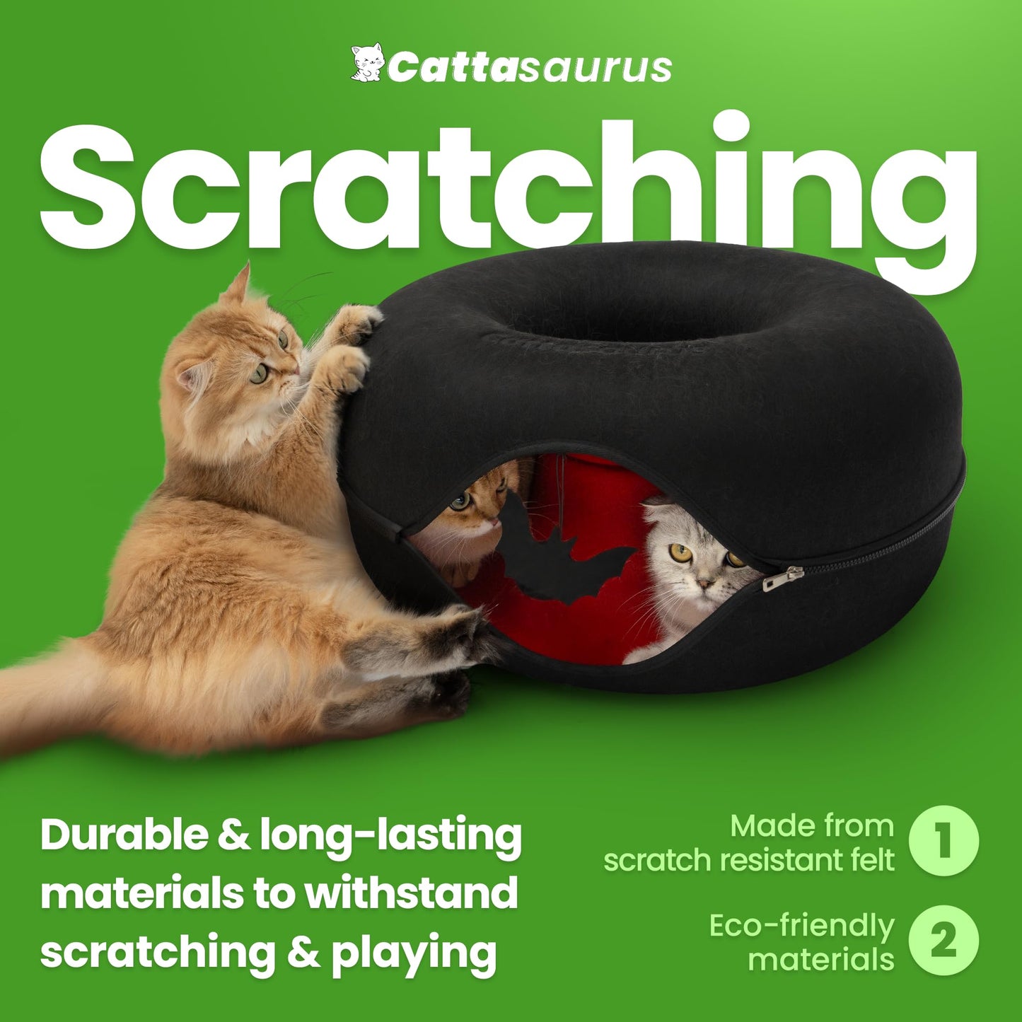 Cattasaurus Unique Gothic Peekaboo Cat Cave for Multiple Large Bed