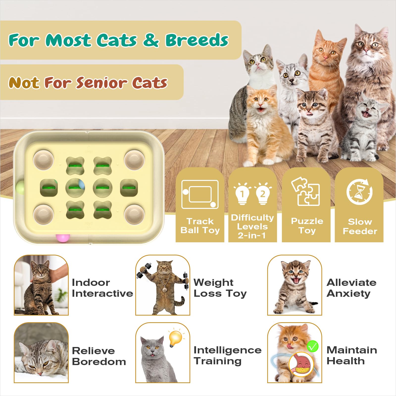 KADTC Cat Enrichment Toys, 3 Ways to Play, Large Size, Track Balls