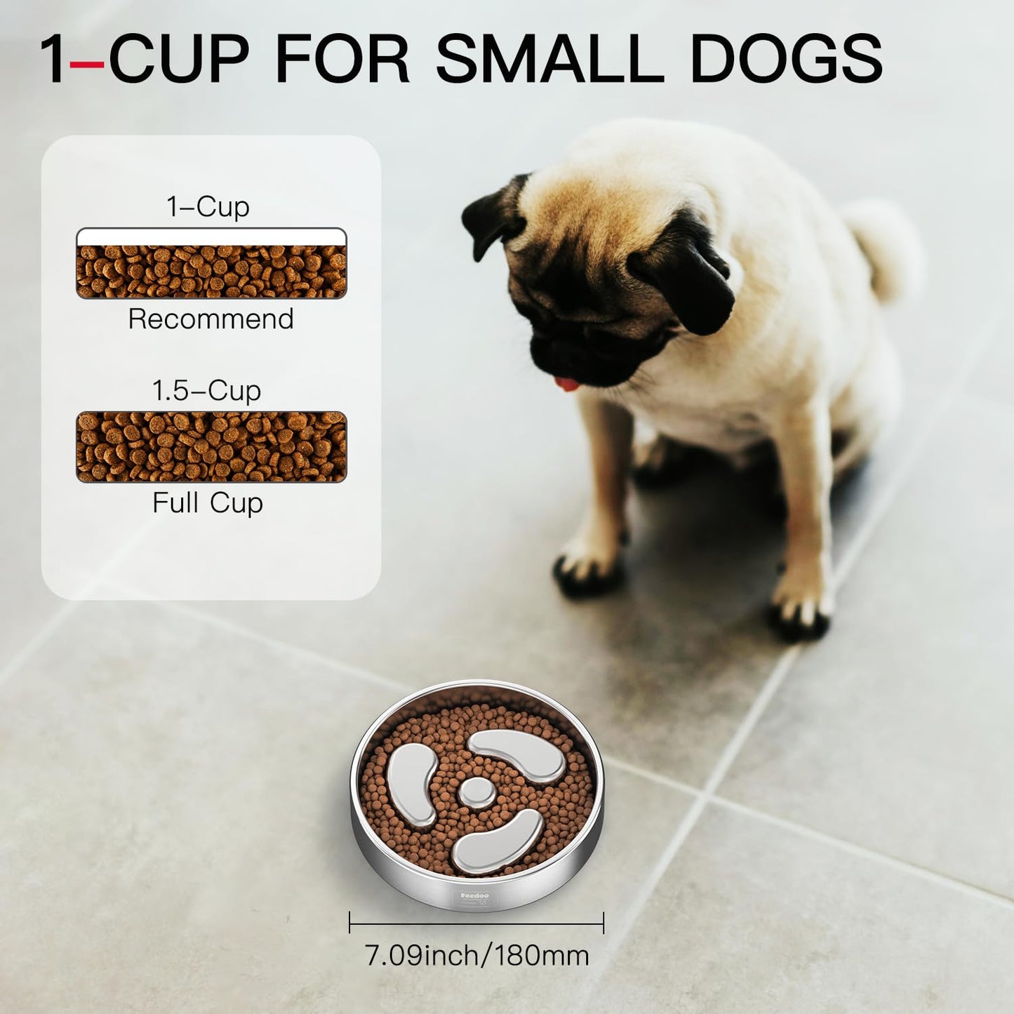 Feedoo Slow Feeder Dog Bowl-1Cup for Small Puppy, Double-Layer Puzzle