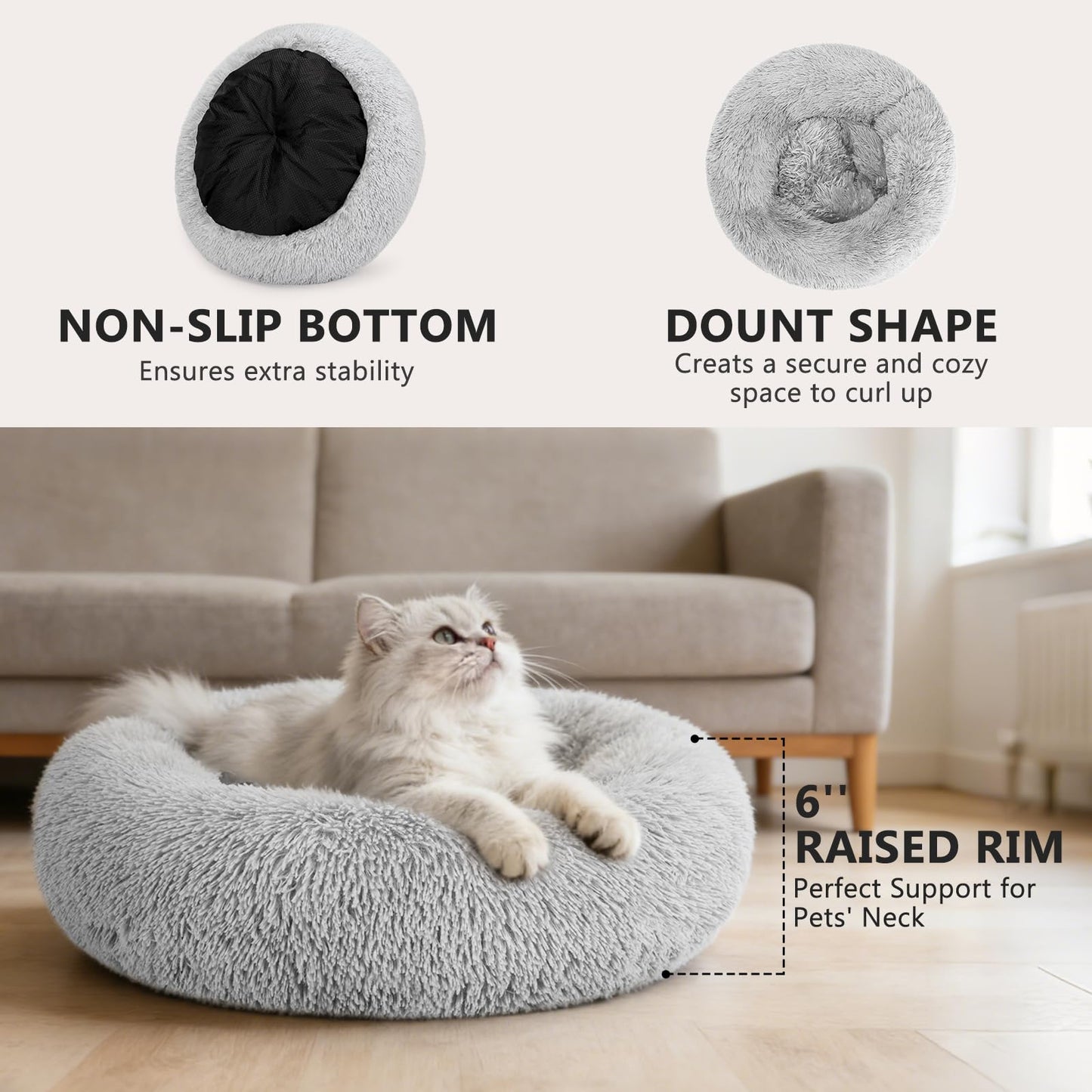 MIXJOY Calming Cat Beds for Indoor Cats, 20'' Kitten Donut Bed