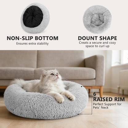 MIXJOY Calming Cat Beds for Indoor Cats, 20'' Kitten Donut Bed