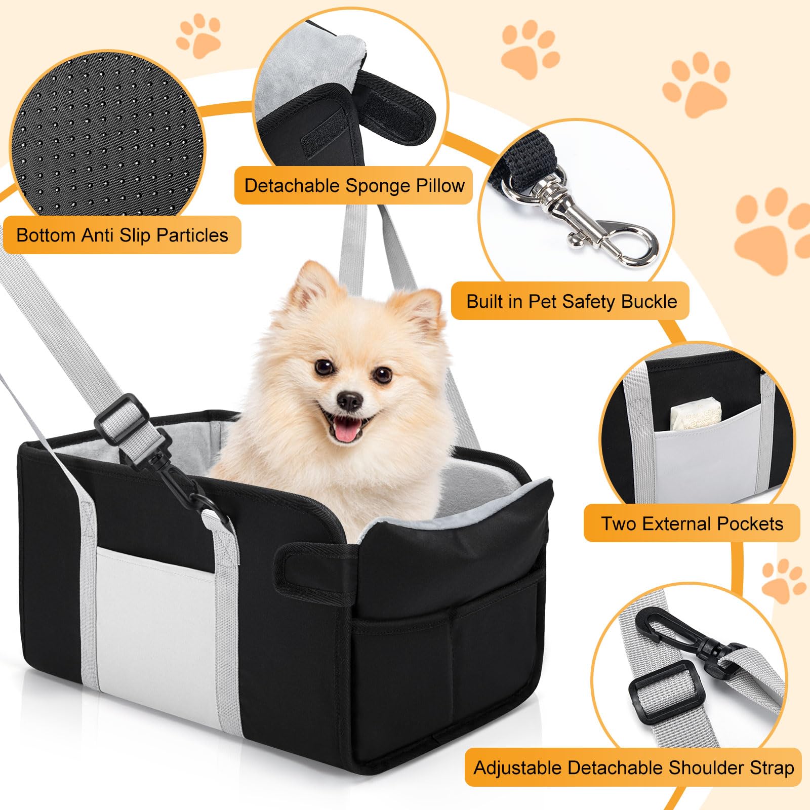 Portable Dog Car Seat for Small Dogs Pet Booster Seat with Safety Seat