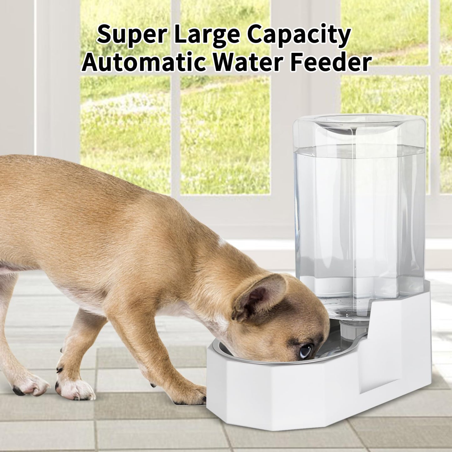Sfozstra Dog Water Bowl Dispenser: Large Gravity Stainless Steel Bowl