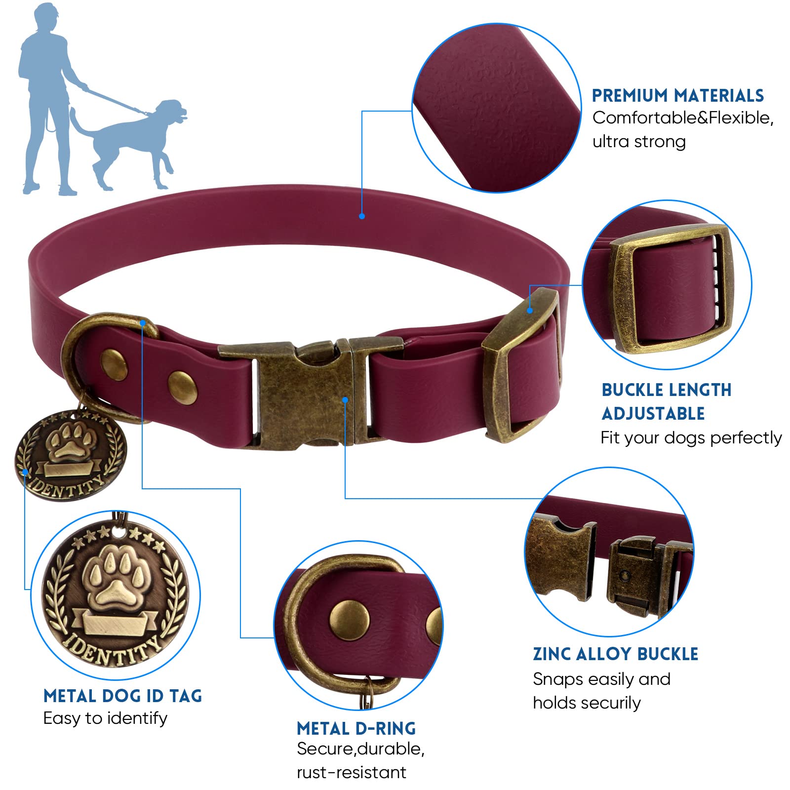 Wisedog Waterproof Dog Collar and Leash Set, Adjustable Puppy Collar