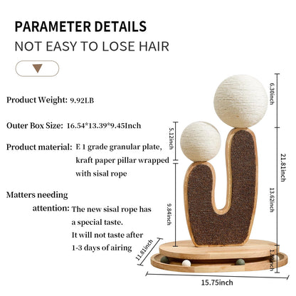 Cactus-Shaped Cat Scratching Post with Cat Scratcher, Interactive Toy