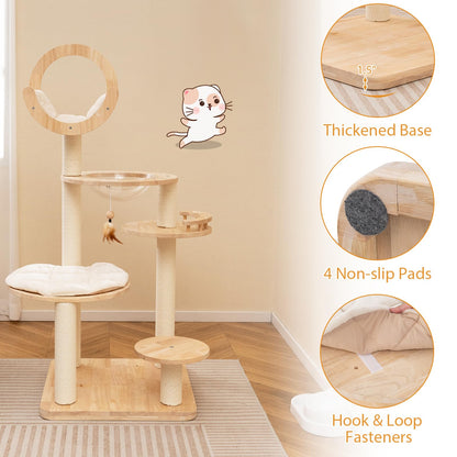 Tangkula Solid Wood Cat Tree, 4-in-1 Building Block Large Cat Toy