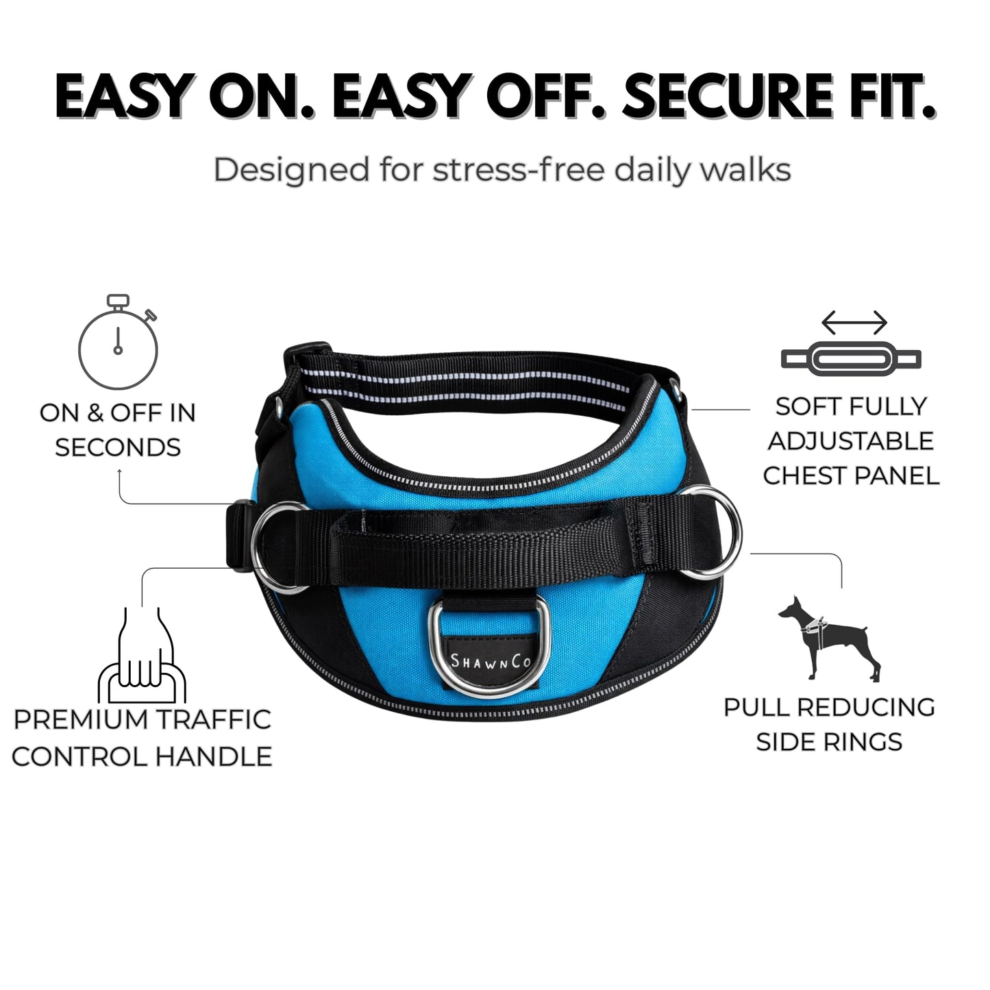 ShawnCo Essential Dog Harness, No-Pull Pet Vest with 3 Leash Leash