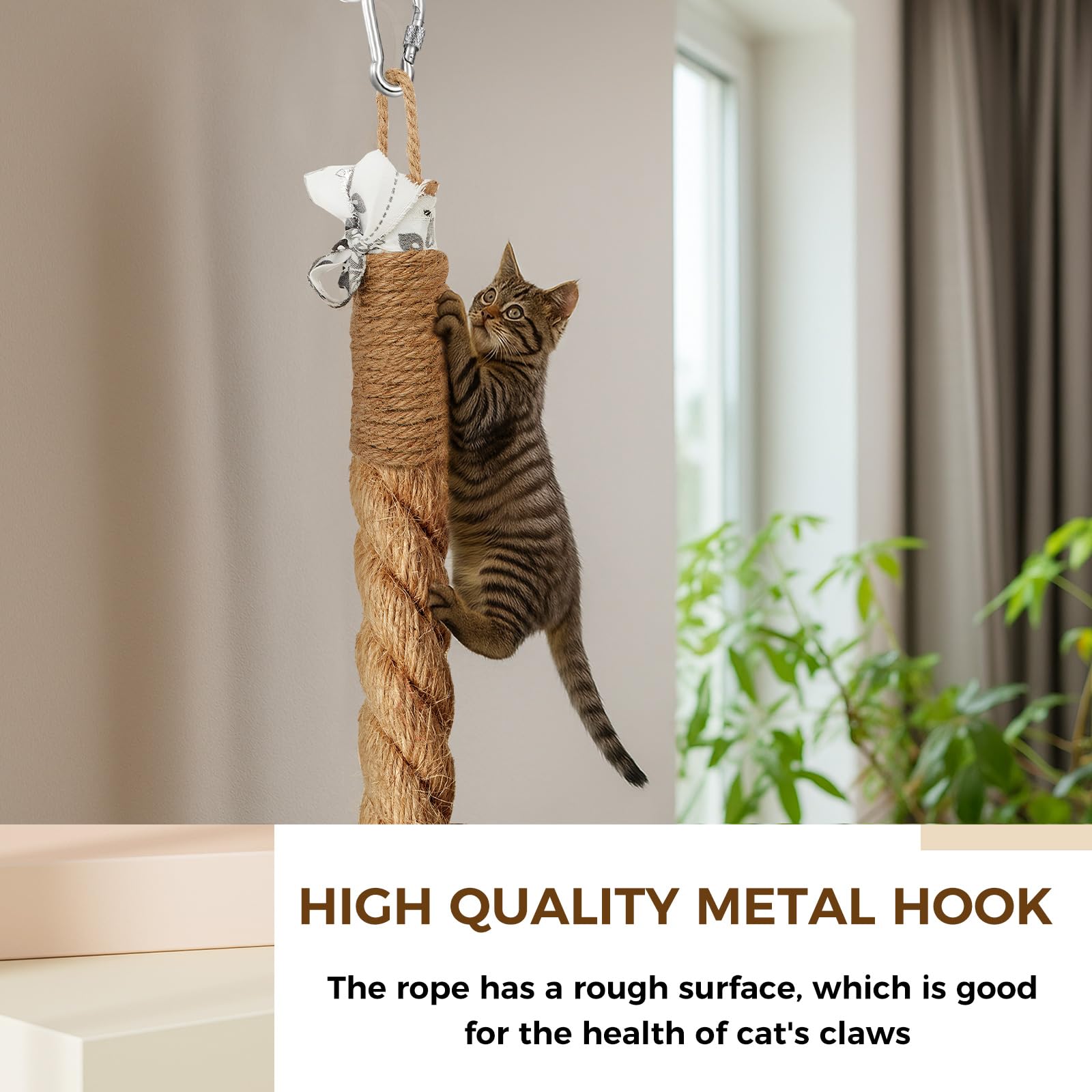 Weysat 1.97'' x Cat Climbing Jute Rope with Hook Ceiling Wall Toy