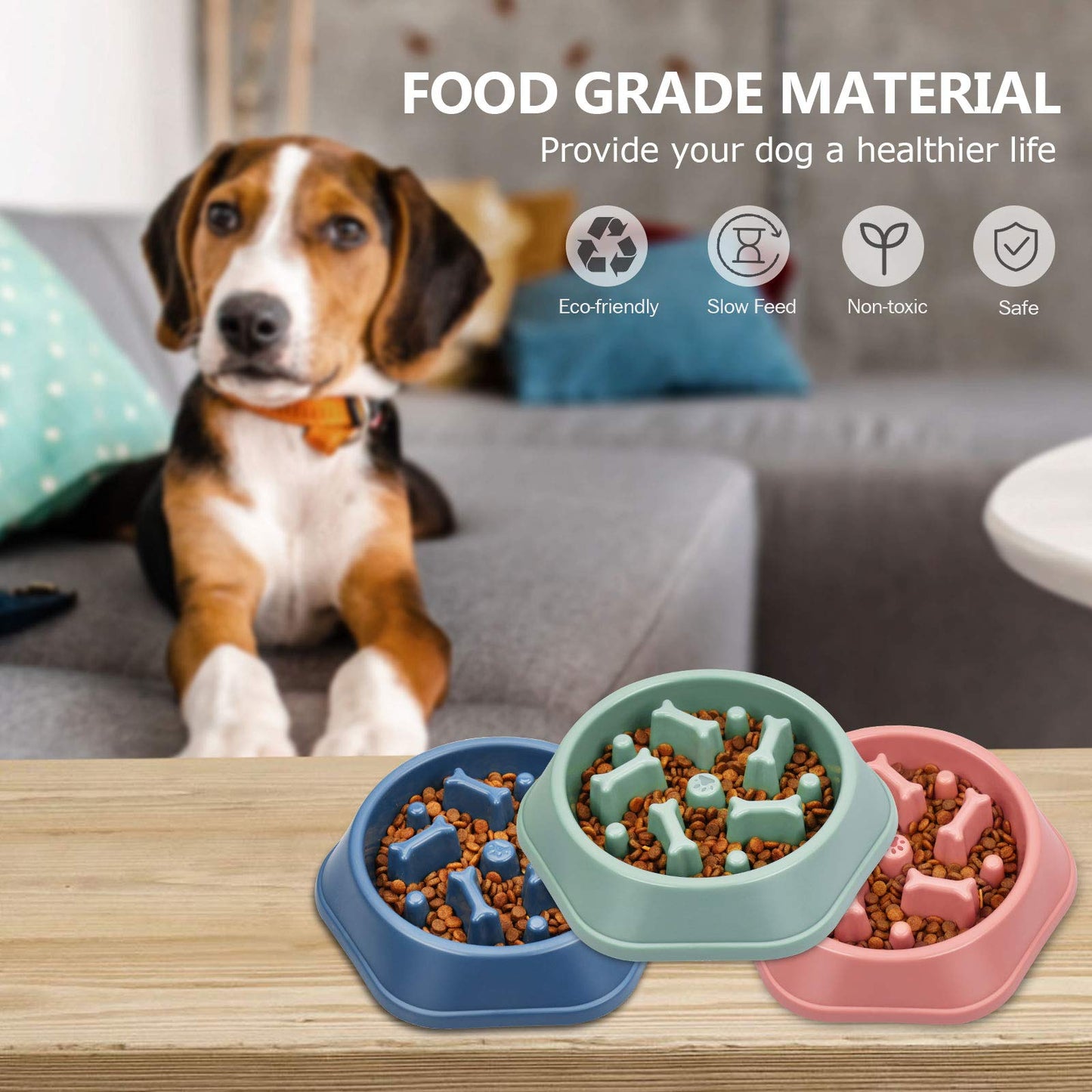 UPSKY 2PCS Slow Feeder Dog Bowl Anti-Chocking Slower Feeding Puzzle