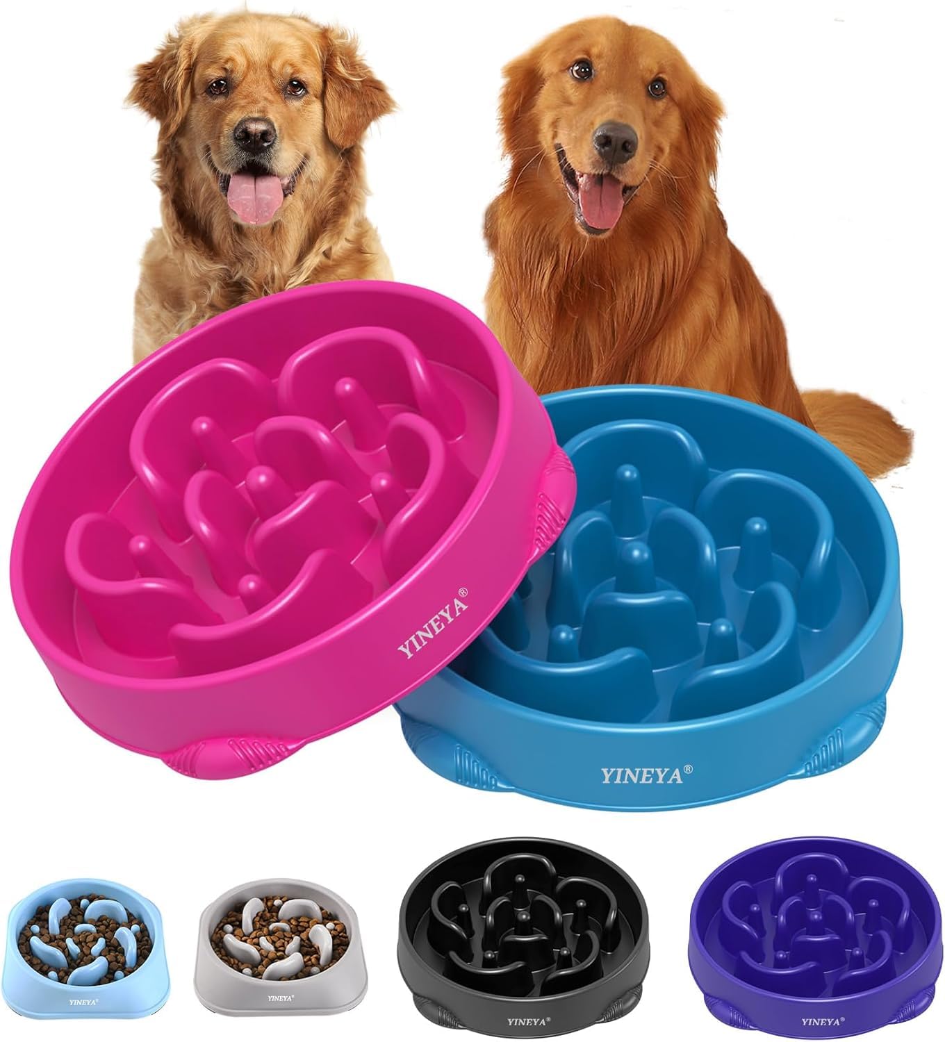 YINEYA 4 Cups Slow Feeder Dog Bowls Large Breed, Anti-Choking Puzzle