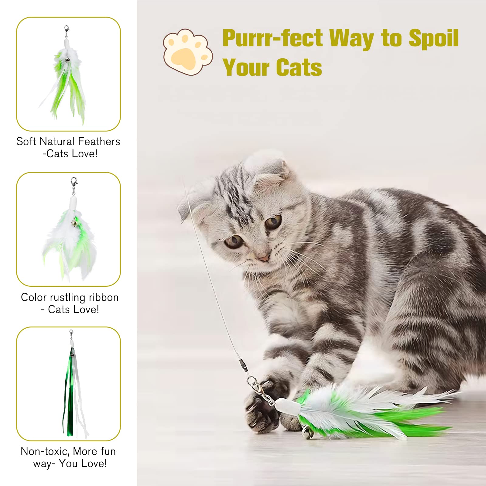 BEBOBLY 3-in-1 Retractable Cat Wand Toy for Indoor Cats Wand