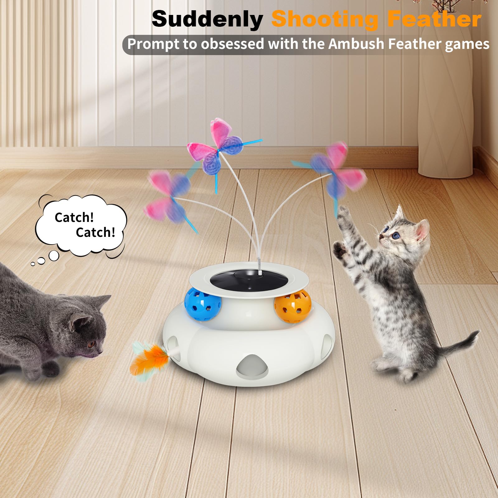 Interactive Cat Toys for Indoor Cats, 3in1 Rechargeable Pet Teaser Toy