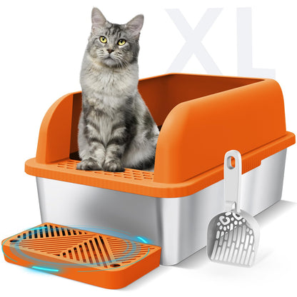 Enclosed Stainless Steel Litter Box with Lid Extra Large Litter