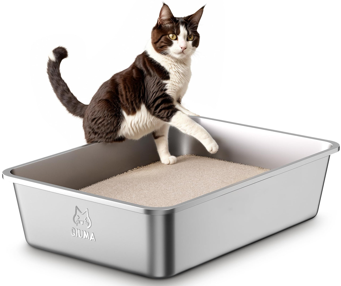 Qiuma Stainless Steel Metal Litter Box, Extra Large Cat Litter Box