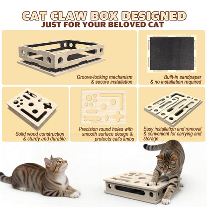Cat Scratch Puzzle Enrichment Box, Solid Wood Construction Cat Box