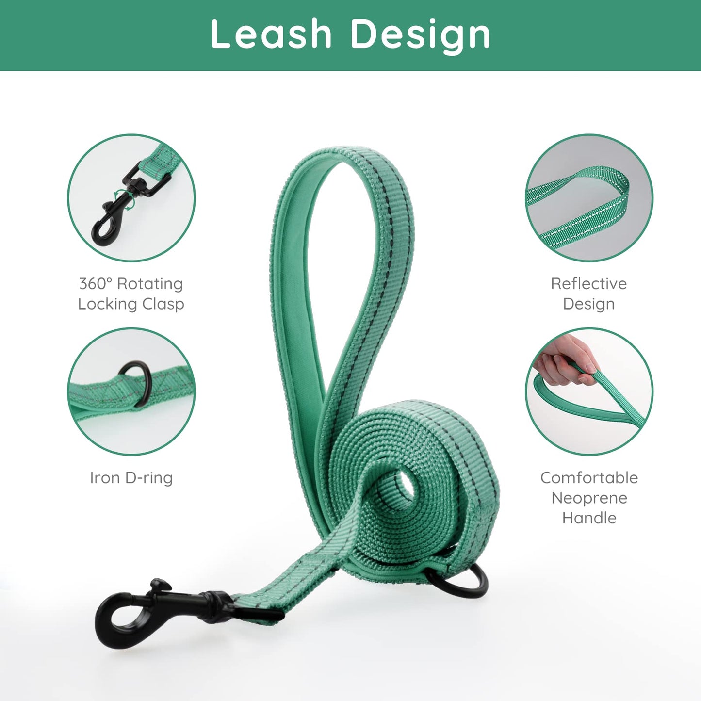 BELLA PAL Small Emerald Dog Harness with Leash Set, No Pull, Step Set