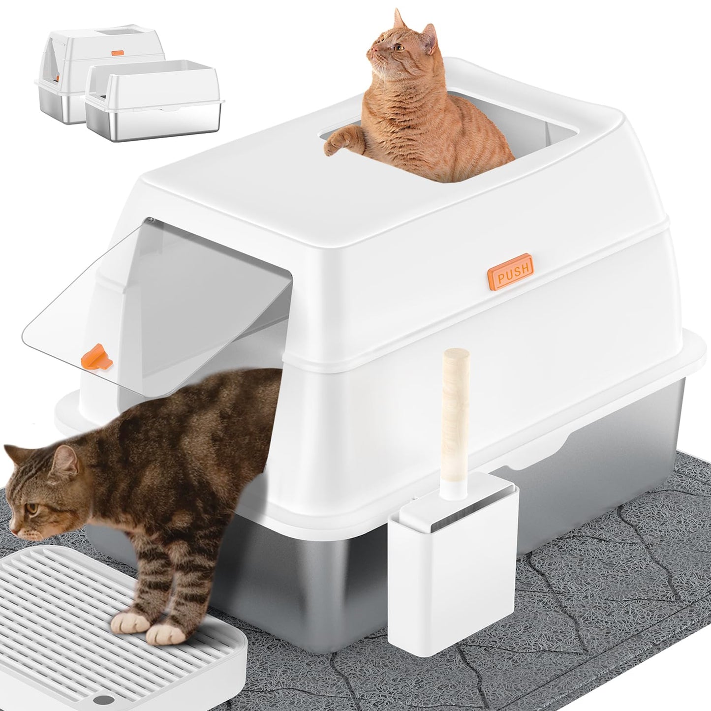 Stainless Steel Litter Box with Lid,Extra Large Enclosed Removable Box