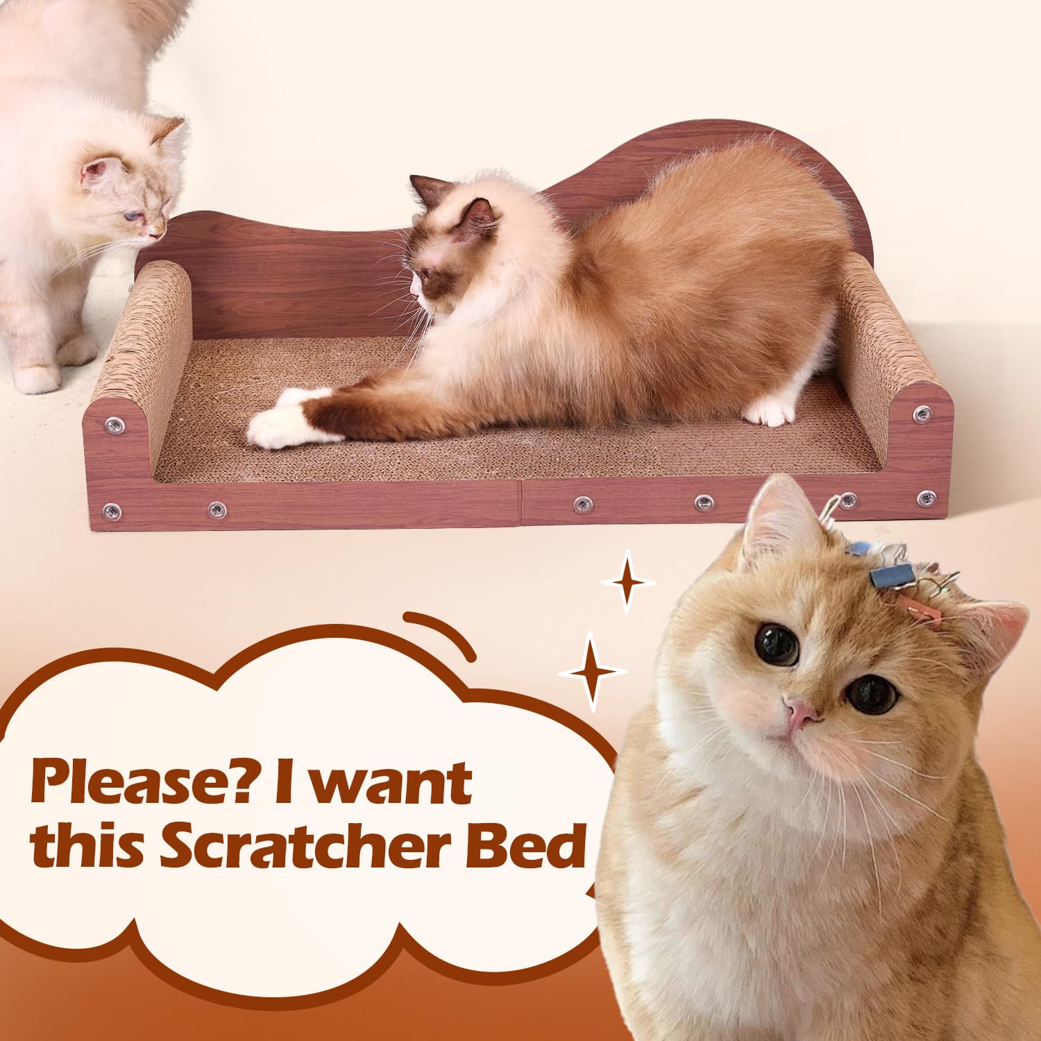 ComSaf 26.4" Large Cat Scratcher Bed, Cat Scratching Board, Bed