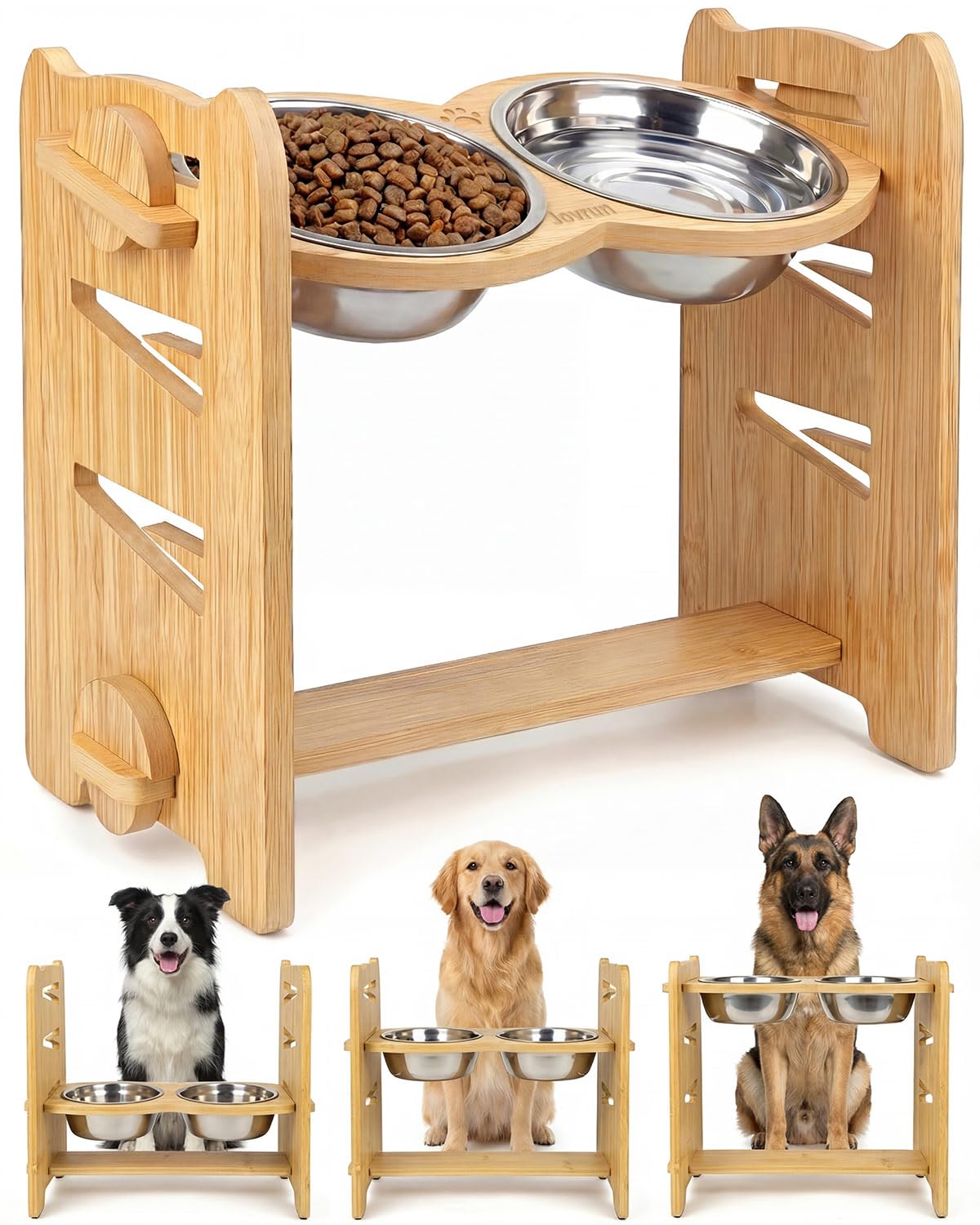 Jovrun Elevated Dog Bowls, Adjustable Raised Dog Bowl Stand Bowl