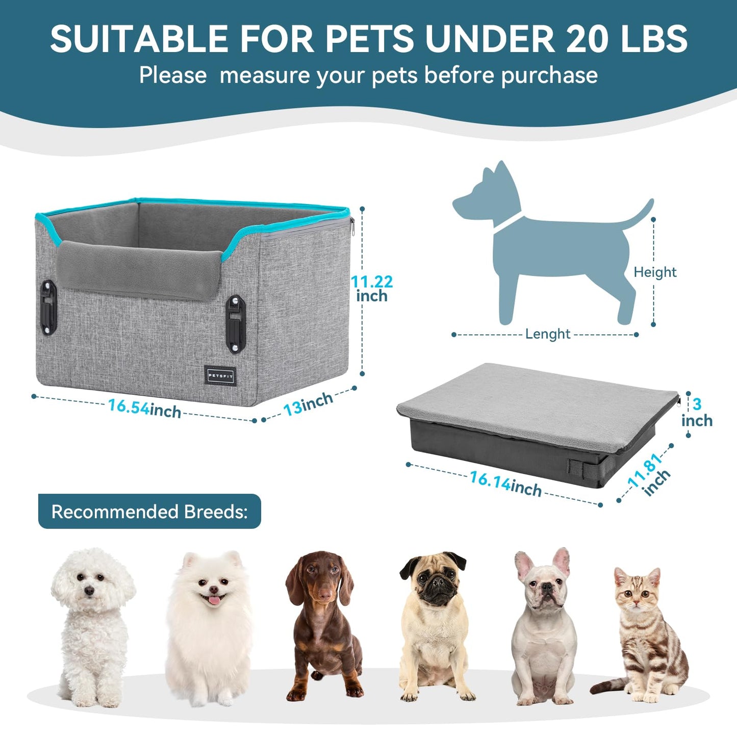 PETSFIT Dog Car Seats for Small Dogs Patented Safety Buckles Seat