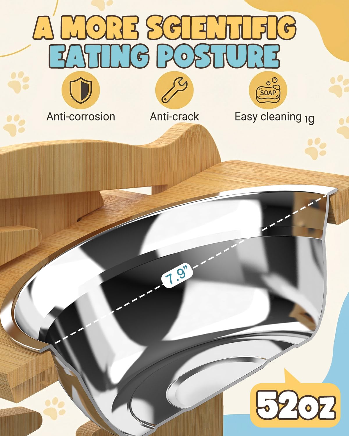 Jovrun Elevated Dog Bowls, Adjustable Raised Dog Bowl Stand Bowl