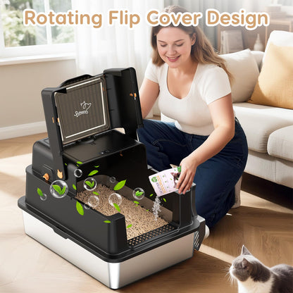 L8 Ultra-XXXL Stainless Steel Litter Box with Smart Odor Control Mat