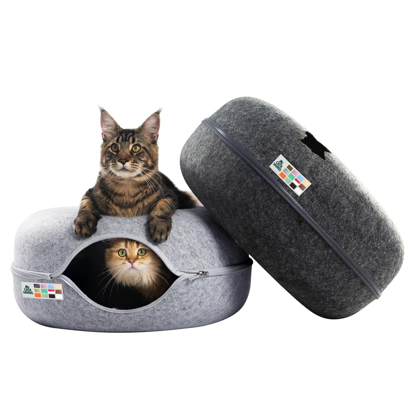 Cattasaurus Peekaboo Cat Cave Donut for Multiple Large Cats up to Bed