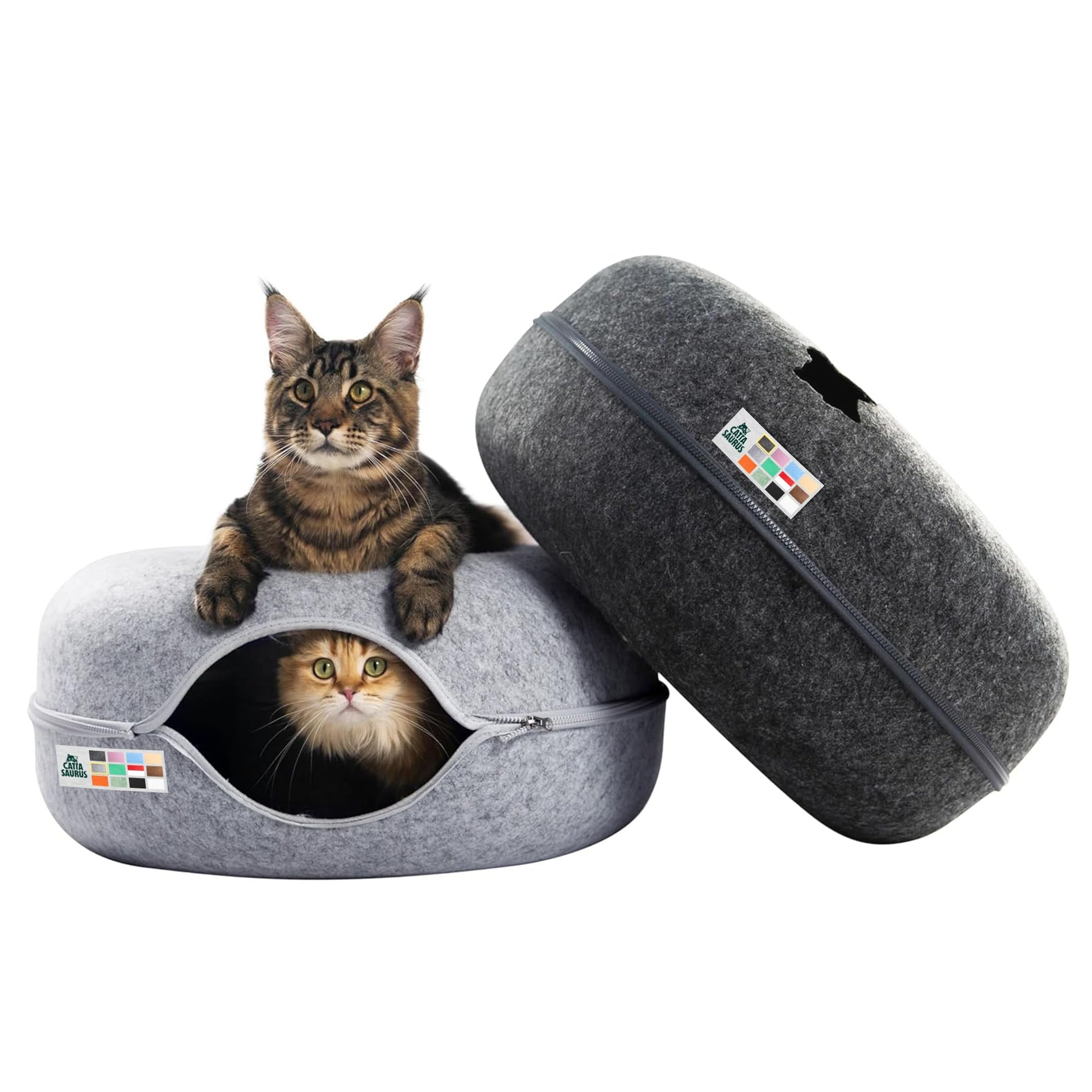 Cattasaurus Peekaboo Cat Cave Donut for Multiple Large Cats up to Bed