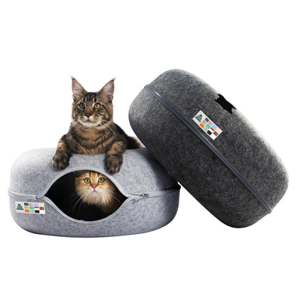 Cattasaurus Peekaboo Cat Cave Donut for Multiple Large Cats up to Bed