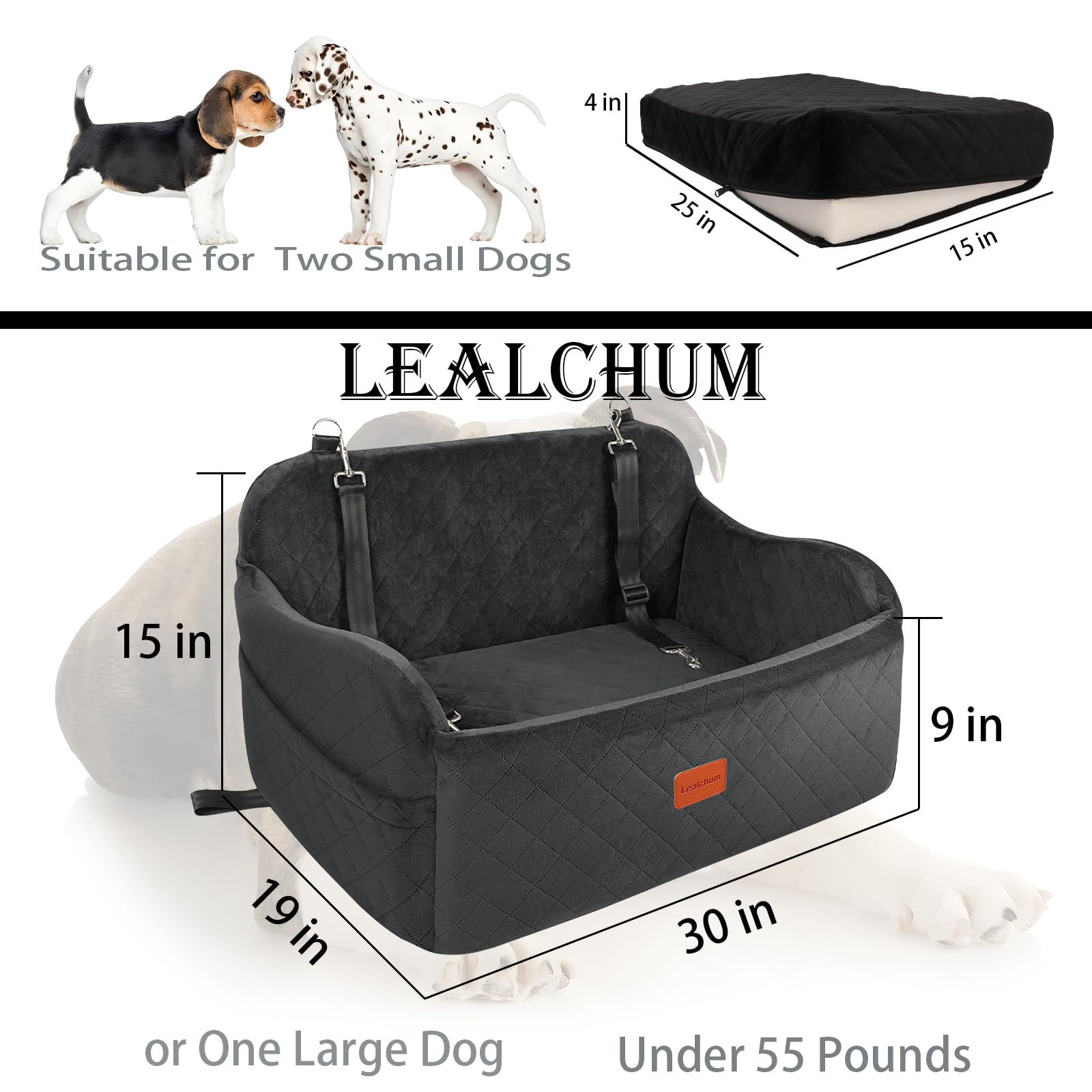 Lealchum Large Dog Car Seat,Memory Foam Cushion Car Seat for 2 Seat