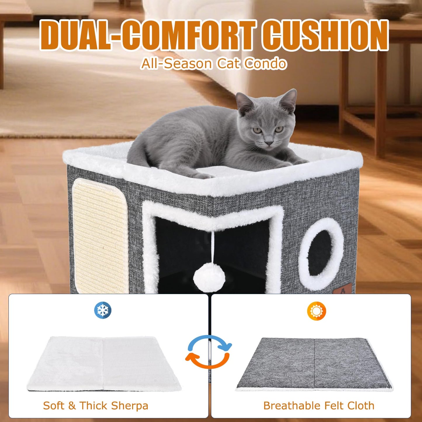 Cat Beds for Indoor Cats Foldable Cat Hideaway with Hanging Fluffy Bed