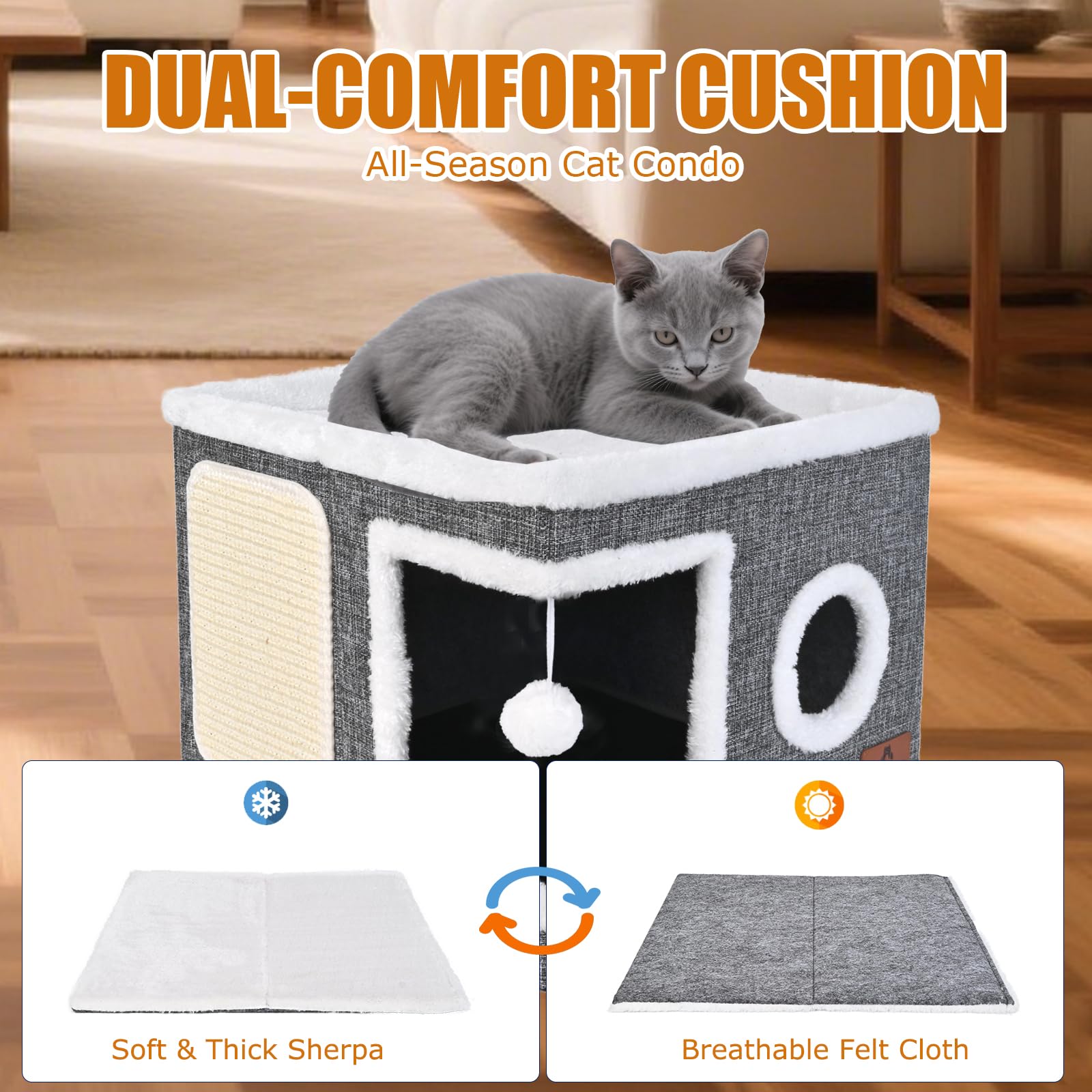 Cat Beds for Indoor Cats Foldable Cat Hideaway with Hanging Fluffy Bed