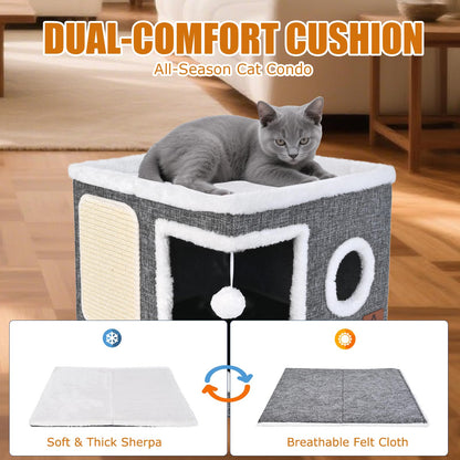 Cat Beds for Indoor Cats Foldable Cat Hideaway with Hanging Fluffy Bed