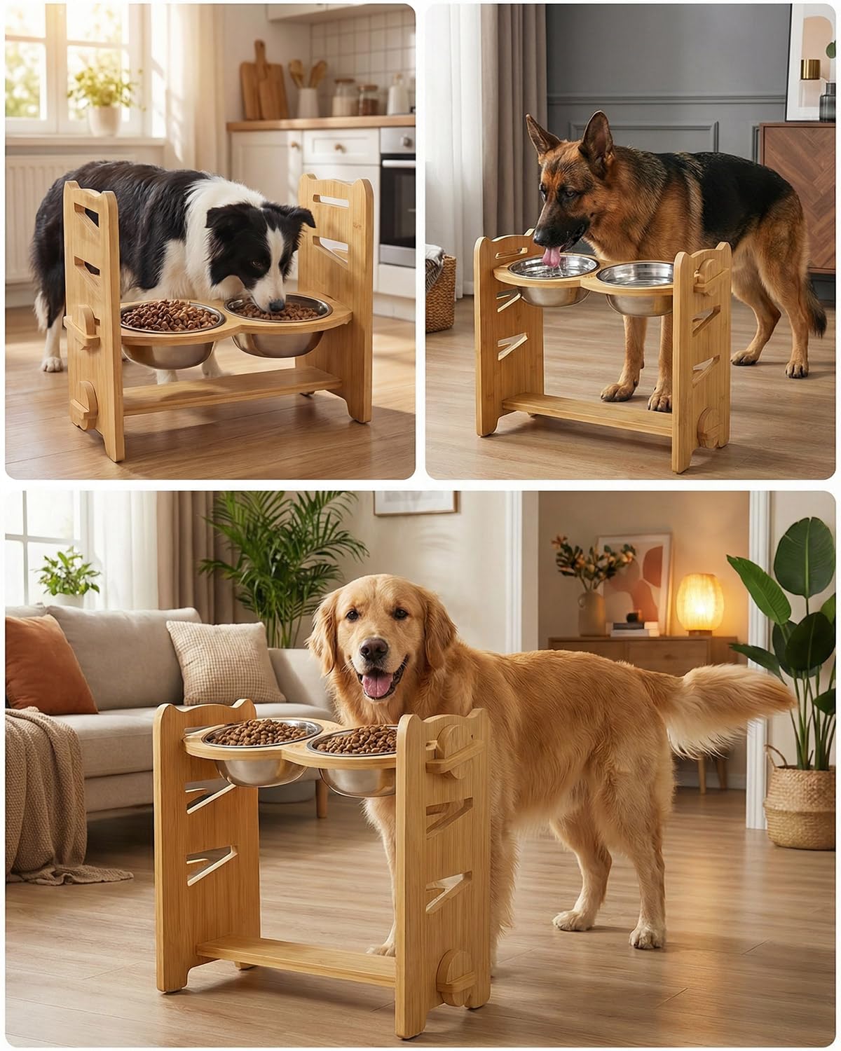 Jovrun Elevated Dog Bowls, Adjustable Raised Dog Bowl Stand Bowl