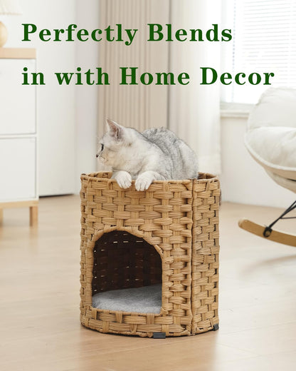 SETVSON Cat House for Indoor Cat, Small Cat Houses Handwoven PE Bed