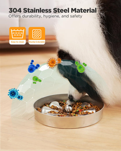 Oiwliur Slow Feeder Dog Bowls Stainless Steel Non-Slip Metal Bowl