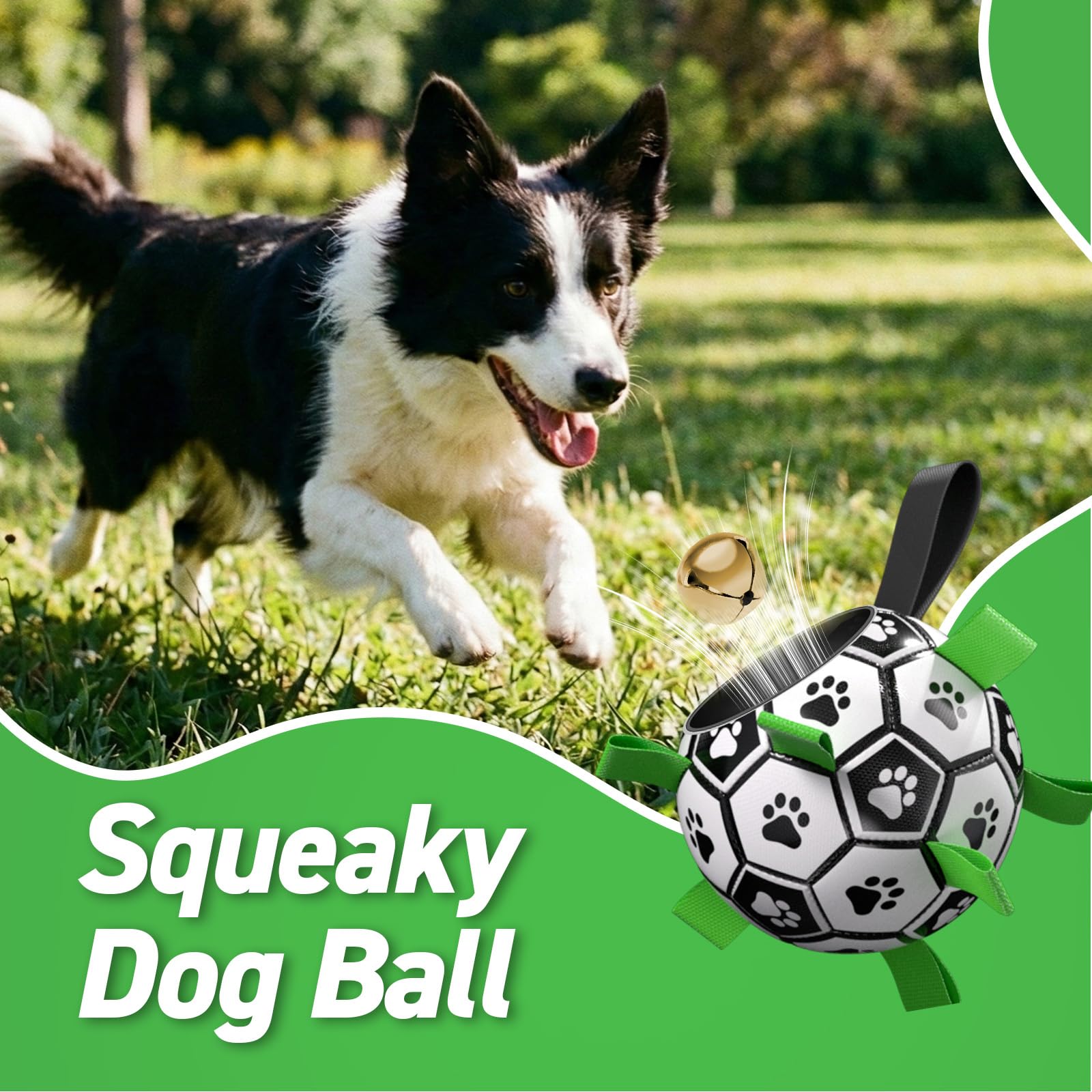 QDAN Dog Soccer Balls Toy with Bell Inside, Outdoor Interactive Balls