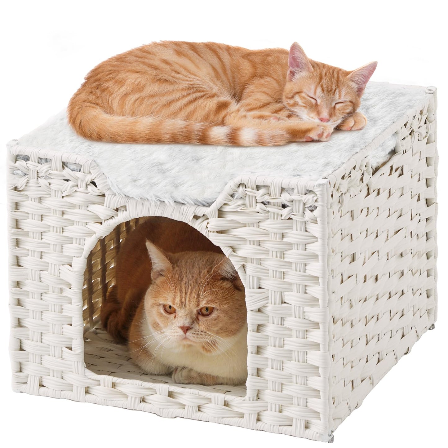 SETVSON Cat Beds Indoor Kitten House, Handwoven Rattan Cat Cave