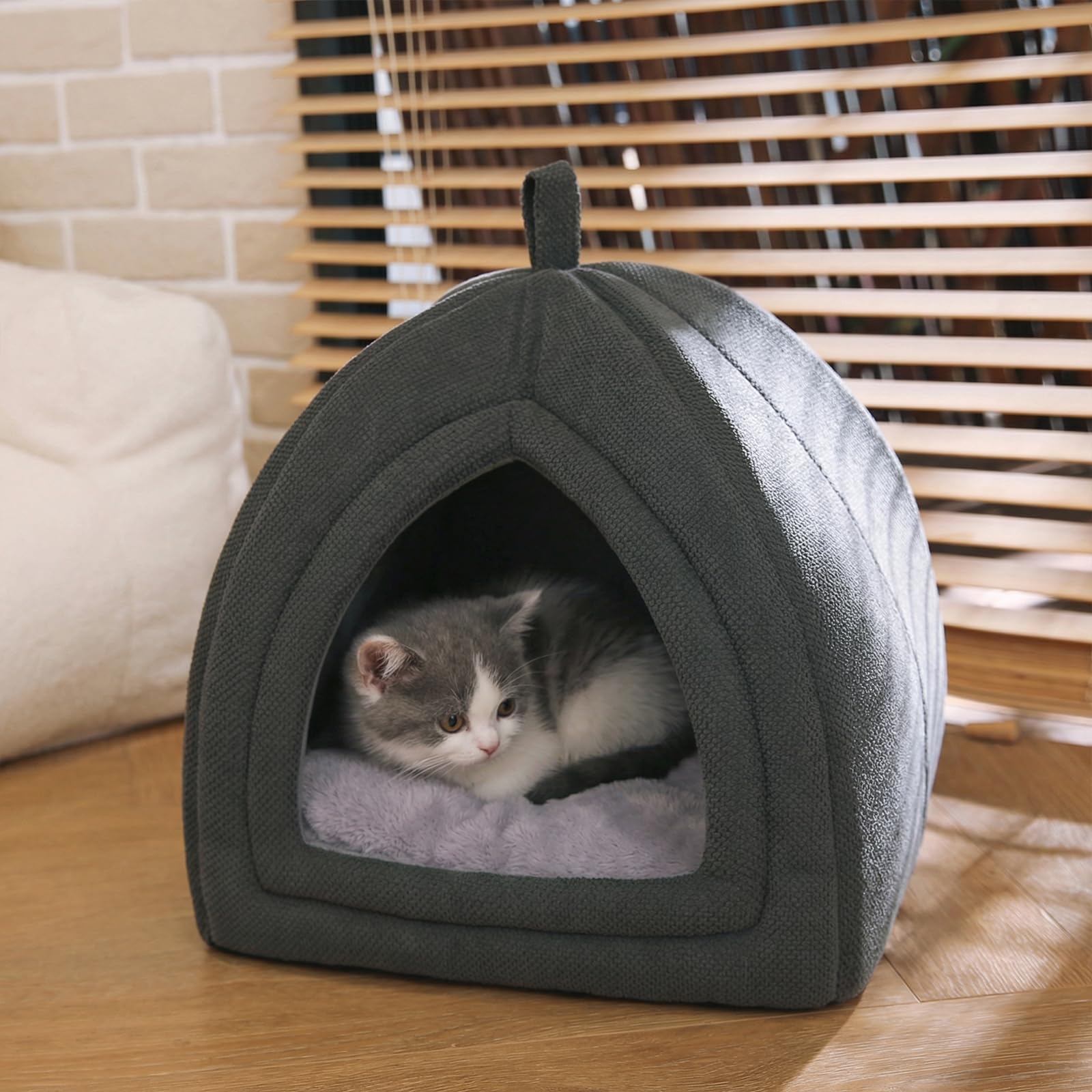 Amazon Basics Cat Cave Bed, 2-in-1 Foldable House for Indoor Bed