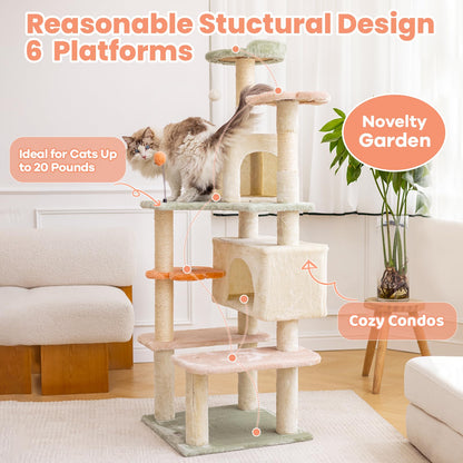 HYABi Flower Cat Tree Tower Multi-Level Cat Condo with Plush Balls