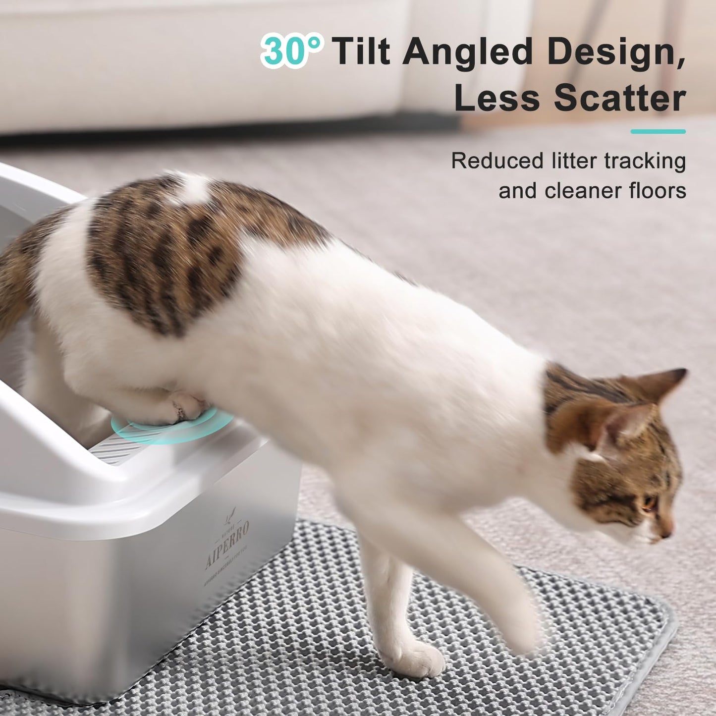 Stainless Steel Litter Box, XL Enclosed Cat Litter Boxes with Lid Mat