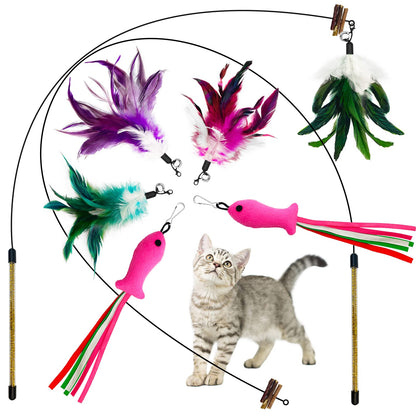 Lepawit Cat Wand Toy, Cat Feather Toys with Silvervine Bells, 2 * Wand